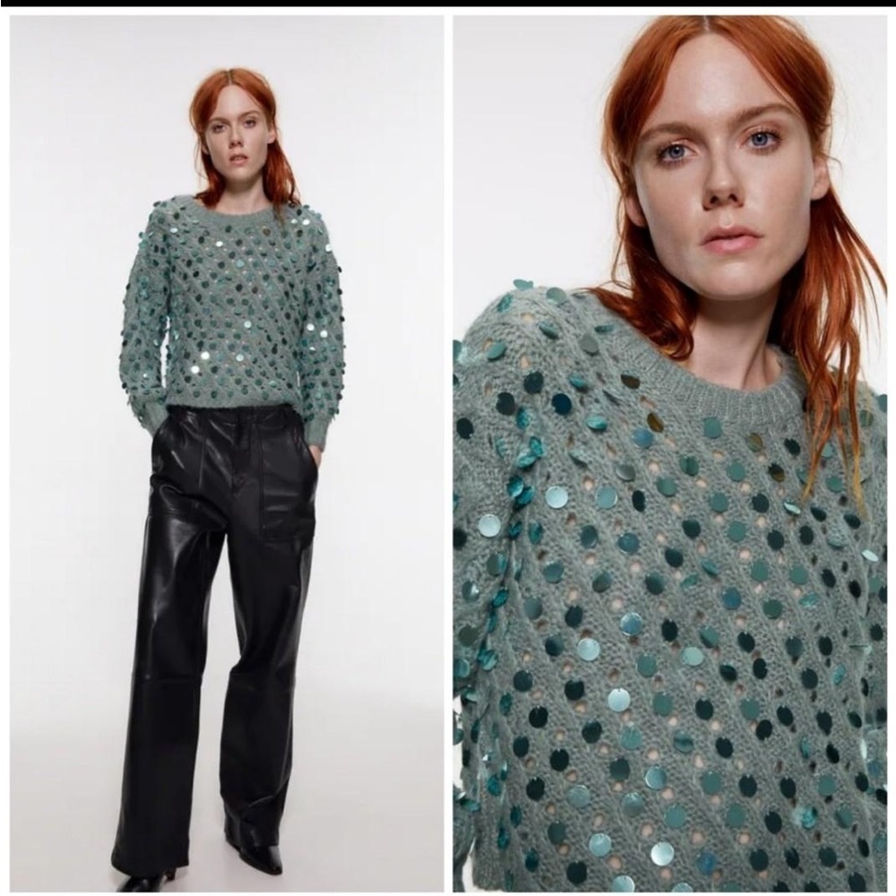 ZARA women’s disco sequins knit sweater size Small